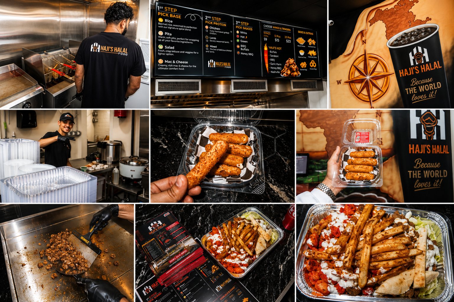 Behind the scenes at Haji's Halal — kitchen, prep, and signature dishes